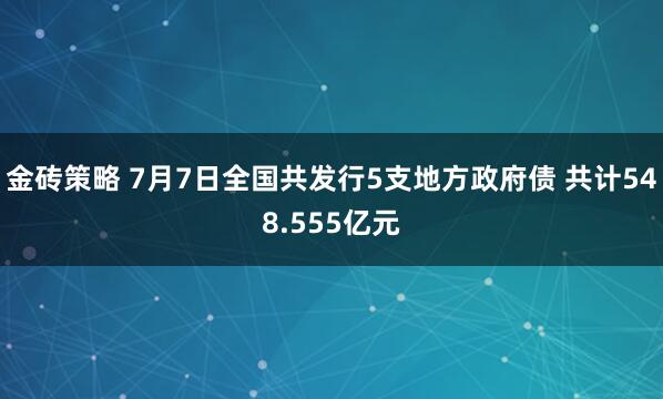 金砖策略 7月7日全国共发行5支地方政府债 共计548.555亿元