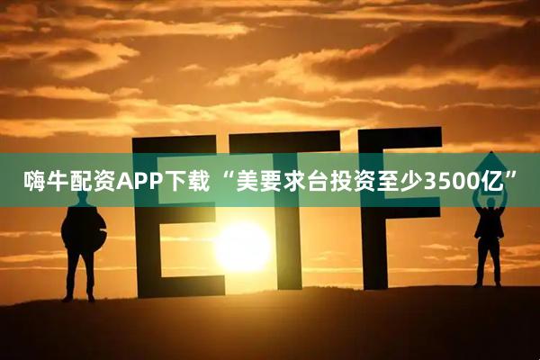 嗨牛配资APP下载 “美要求台投资至少3500亿”